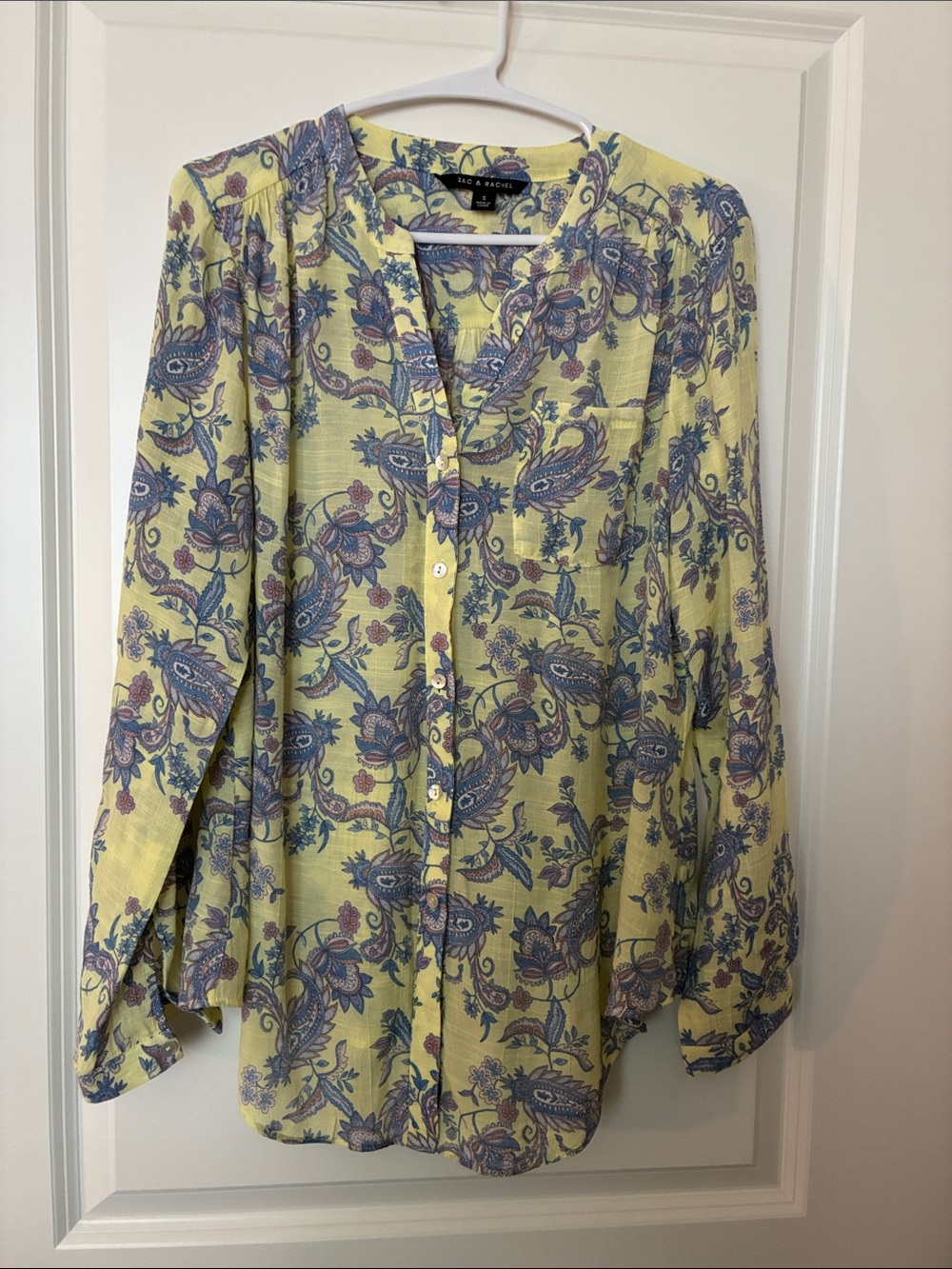 Zac & Rachel Paisley Button-Front Women’s Blouse - Yellow Floral